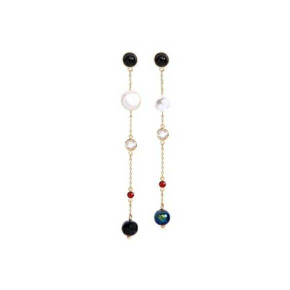 Pearl Crystal Rhinestone Gold Drop Dangle Earrings - Picture 1 of 12